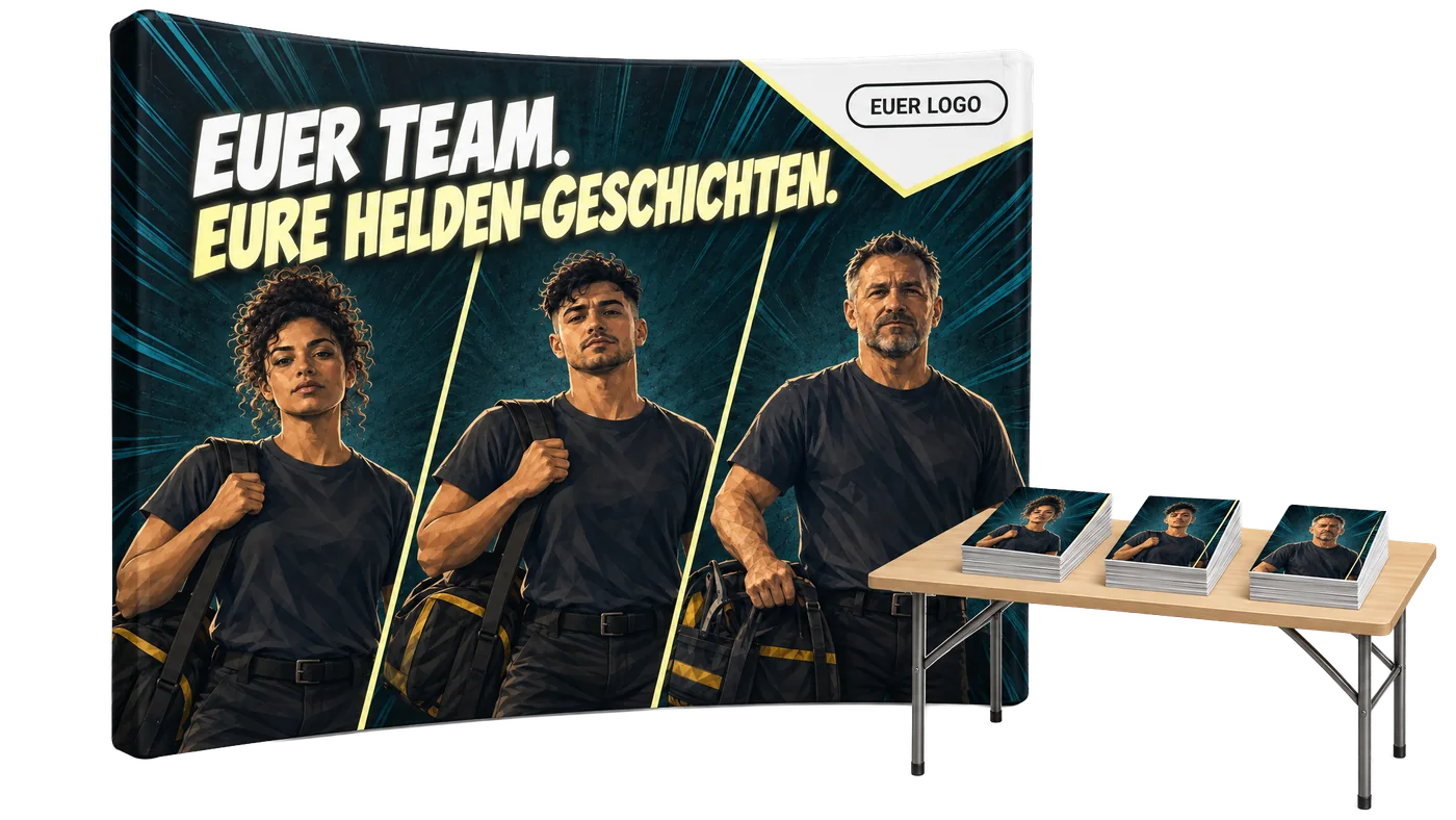 Messestand mit der Heldenmacher-Kampagne